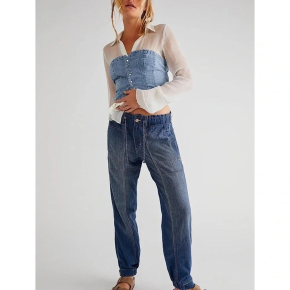 New Free People Pull On Drawstring Jeans XS - Picture 11 of 13